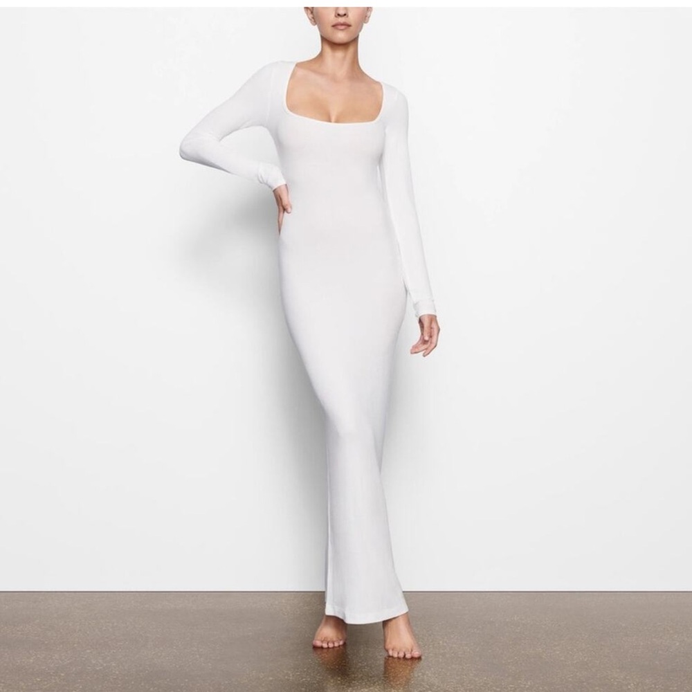 Skims soft lounge long sleeve dress marble medium